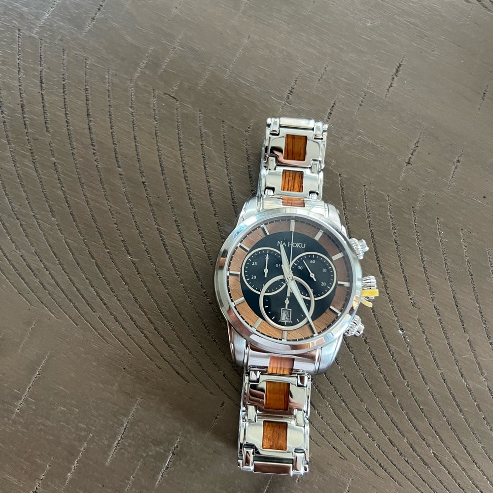 NA HOKU BRAND NEW Stainless Steel Chronograph Koa Watch